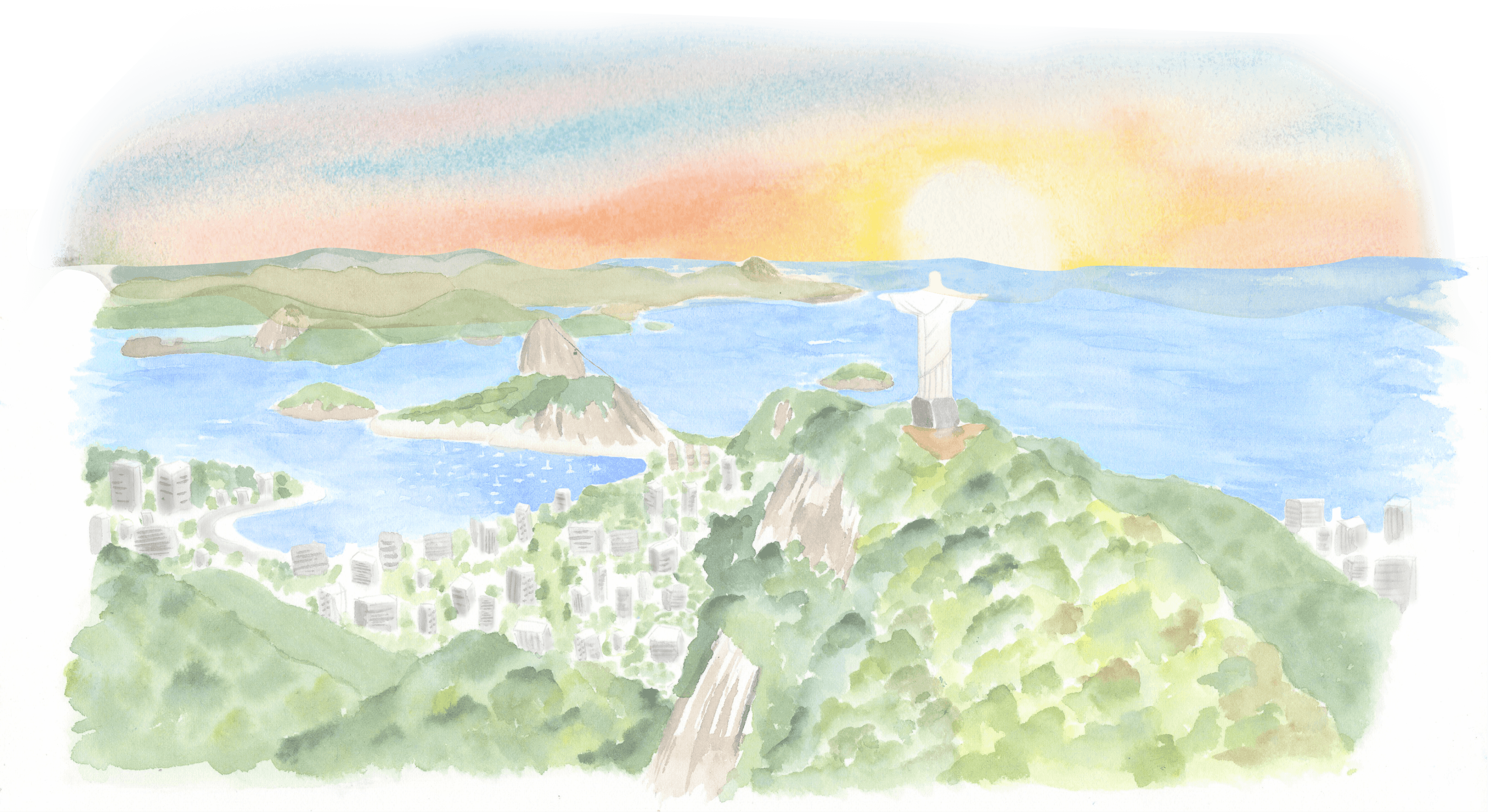 Vista aquarelada do Cristo Redentor